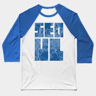 Seoul, South Korea City Map Typography - Blueprint Baseball T-Shirt